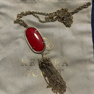 Kendra Scott Red and Gold Necklace with Vibrant Gemstone